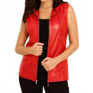 NEW ANGEL APPAREL leather hooded drawstring vest in red